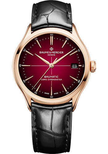 baume-mercier-clifton-automatic-watch-cosc-certified-date-39mm-18k-pink-gold-case-shading-lacquered-dial-black-alligator-strap