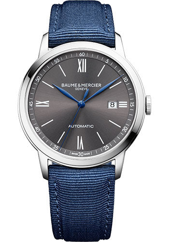 baume-mercier-classima-automatic-watch-date-display-42-mm-steel-case-slate-gray-dial-blue-canvas-strap