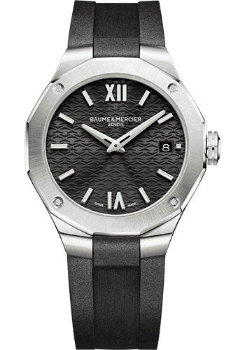 baume-mercier-riviera-quartz-watch-date-display-diamond-set-36-mm-steel-case-black-dial-black-rubber-strap