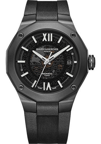 baume-mercier-riviera-automatic-watch-date-display-42mm-black-adlc-case-gray-dial-black-rubber-strap