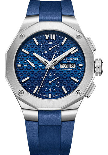 baume-mercier-riviera-automatic-watch-chronograph-43-mm-steel-case-blue-dial-blue-rubber-strap