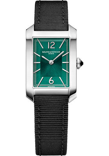 baume-mercier-hampton-quartz-watch-35-x-22-mm-steel-case-green-dial-black-canvas-strap