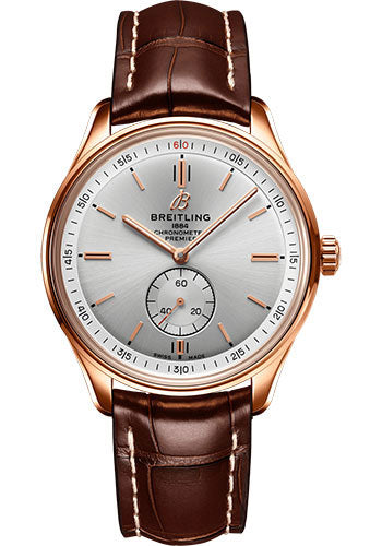 breitling-premier-automatic-40-watch-18k-red-gold-silver-dial-brown-alligator-strap-tang-buckle-r37340351g1p1