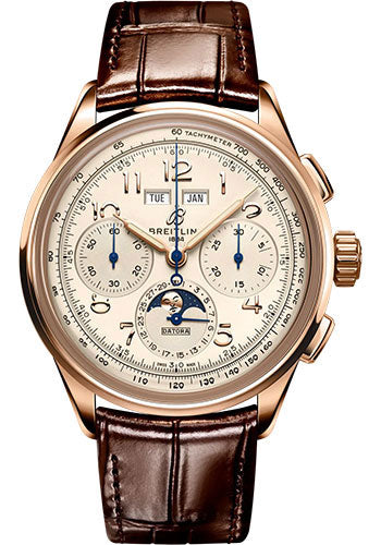 breitling-premier-b25-datora-42-watch-18k-red-gold-silver-dial-brown-alligator-leather-strap-folding-buckle-rb2510371g1p1