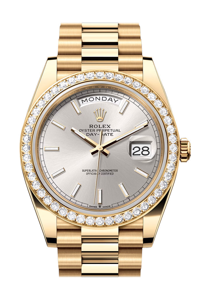 rolex-day-date-40-silver-dial-diamond-bezel-yellow-gold-president-mens-watch-228348rbr
