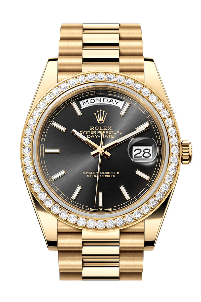 rolex-day-date-40-bright-black-dial-diamond-bezel-yellow-gold-president-mens-watch-228348rbr