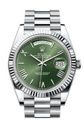 rolex-day-date-40-olive-green-dial-fluted-bezel-platinum-president-mens-watch-228236