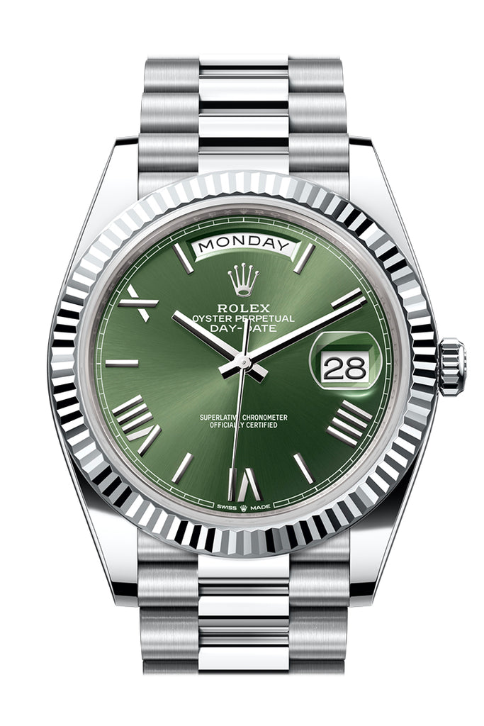 rolex-day-date-40-olive-green-dial-fluted-bezel-platinum-president-mens-watch-228236