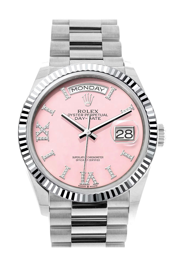 rolex-day-date-36-pink-opal-diamond-dial-fluted-bezel-platinum-president-watch-128236