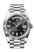 rolex-day-date-40-bright-black-10-baguette-cut-diamonds-dial-fluted-bezel-platinum-president-mens-watch-228236