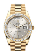 rolex-day-date-40-silver-dial-baguette-diamond-bezel-18k-yellow-gold-president-mens-watch-228398tbr
