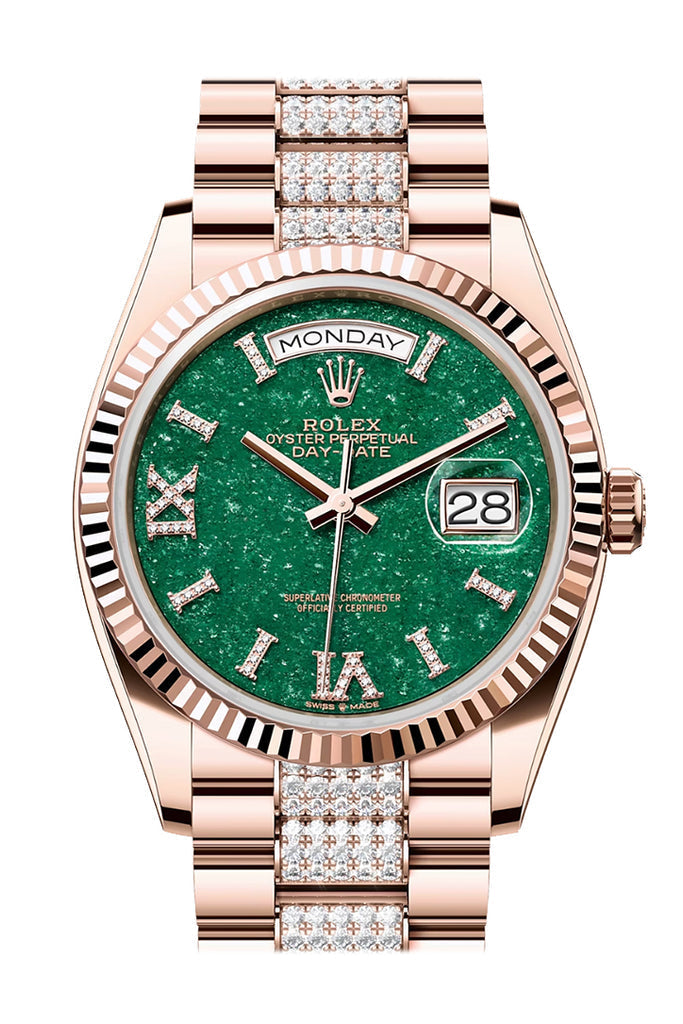 rolex-day-date-36-aventurine-diamond-dial-fluted-bezel-18k-everose-gold-diamond-president-watch-128235