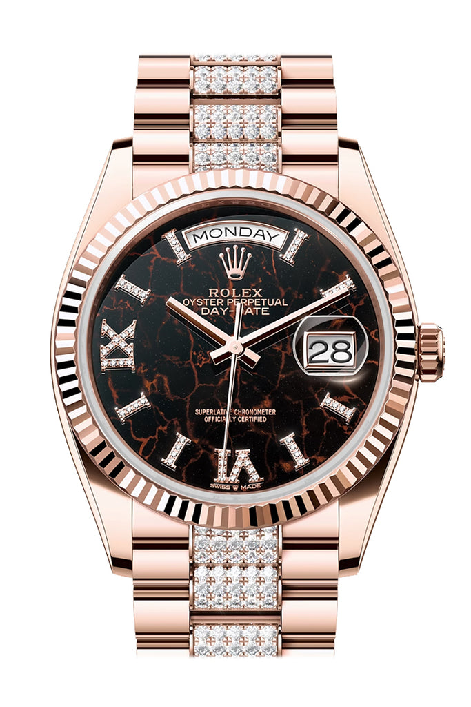 rolex-day-date-36-eisenkiesel-dial-fluted-bezel-18k-everose-gold-diamond-president-watch-128235