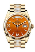 rolex-day-date-36-carnelian-dial-gold-fluted-bezel-diamond-bracelet-yellow-gold-watch-128238