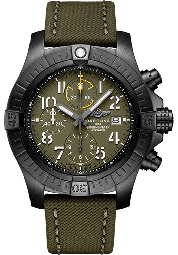 breitling-avenger-chronograph-45-night-mission-watch-dlc-coated-titanium-green-dial-khaki-green-calfskin-leather-strap-folding-buckle-v13317101l1x2