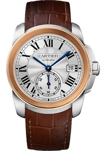 cartier-calibre-de-cartier-watch-38-mm-steel-case-pink-gold-bezel-silvered-dial-dark-brown-alligator-strap-w2ca0002