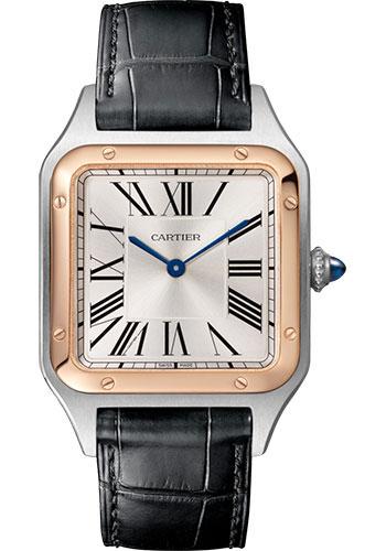 cartier-santos-dumont-watch-43-5-mm-pink-gold-and-steel-case-silver-dial-black-strap-w2sa0011