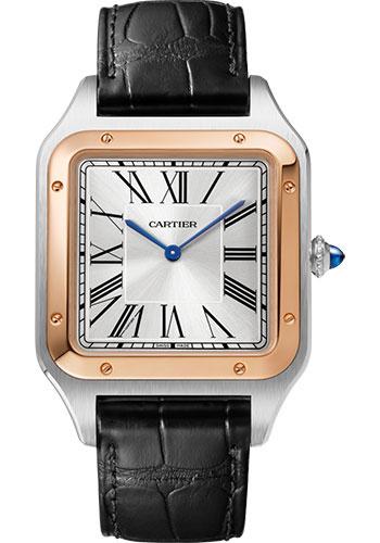 cartier-santos-dumont-watch-46-6-mm-x-33-9-mm-steel-case-pink-gold-bezel-silver-dial-black-leather-strap-w2sa0017