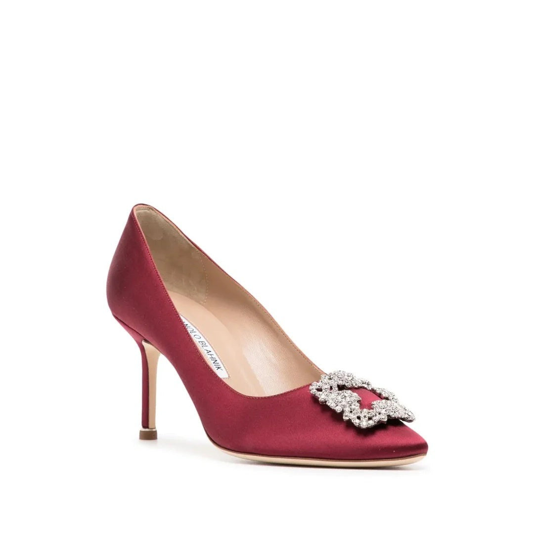 MANOLO BLAHNIK MAYSLI BUCKLE-DETAIL PUMPS BURGUNDY