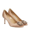 MANOLO BLAHNIK HANGISI SATIN PUMP BEIGE & NUDE