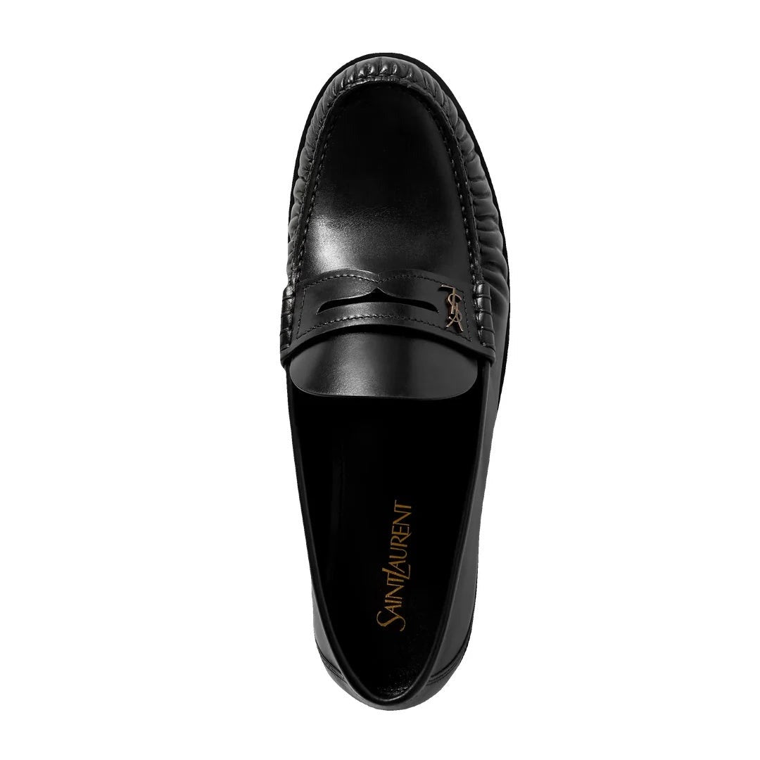 SAINT LAURENT POINTED-TOE LEATHER LOAFERS BLACK