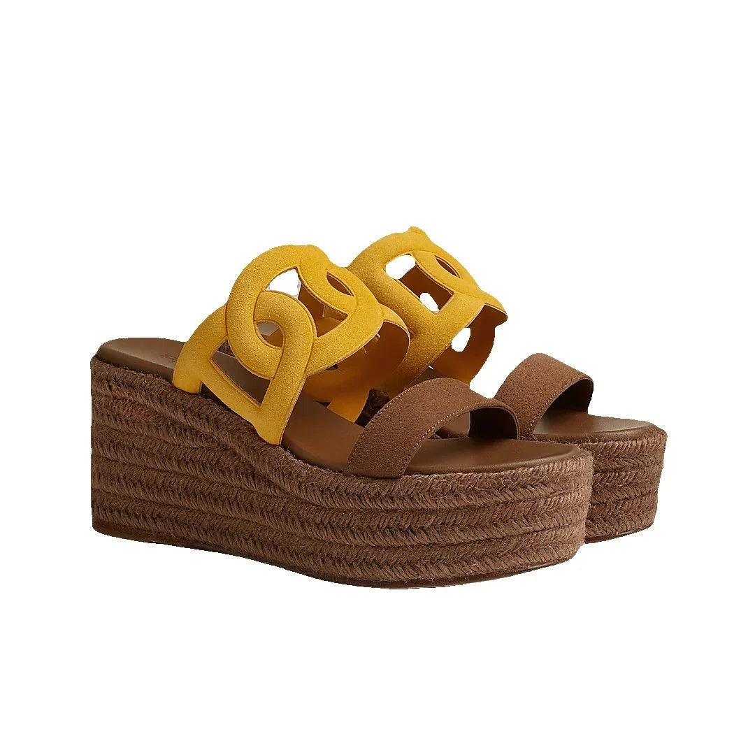 HERMÈS ITHEA ESPADRILLE BEIGE YELLOW & BROWN