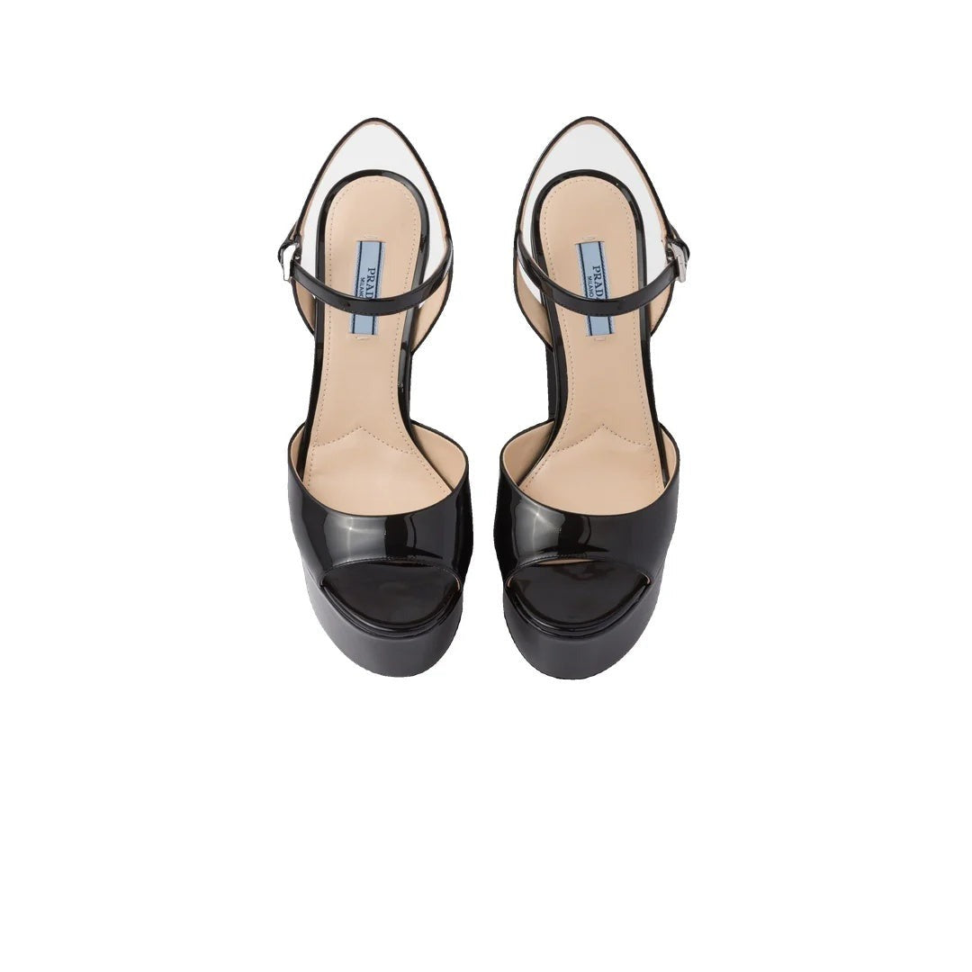 PRADA PATENT LEATHER SANDALS BLACK WITH PLATFORM