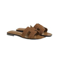 HERMÈS HERMES CALFSKIN CANVAS ORAN SANDAL NOISETTE BEIGE DORE BROWN SUEDE