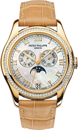 patek-philippe-complications-ladies-annual-calendar-moon-phase-37mm-white-mother-of-pearl-roman-diamond-bezel-yellow-gold-leather-date-4936j-001
