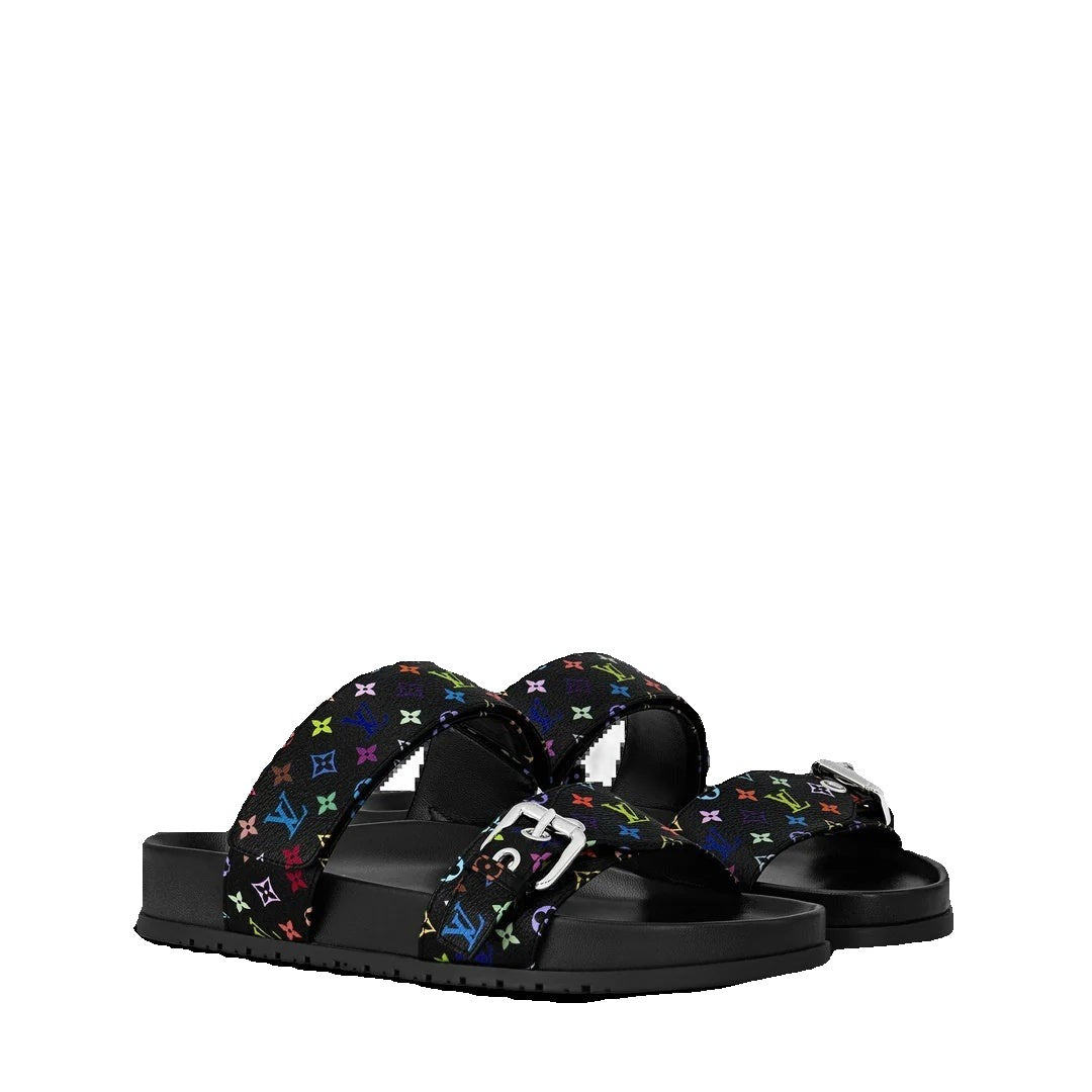 LOUIS VUITTON LV X TM MONOGRAM MULTICOLOR BOM DIA COMFORT MULE BLACK MULTICOLOR
