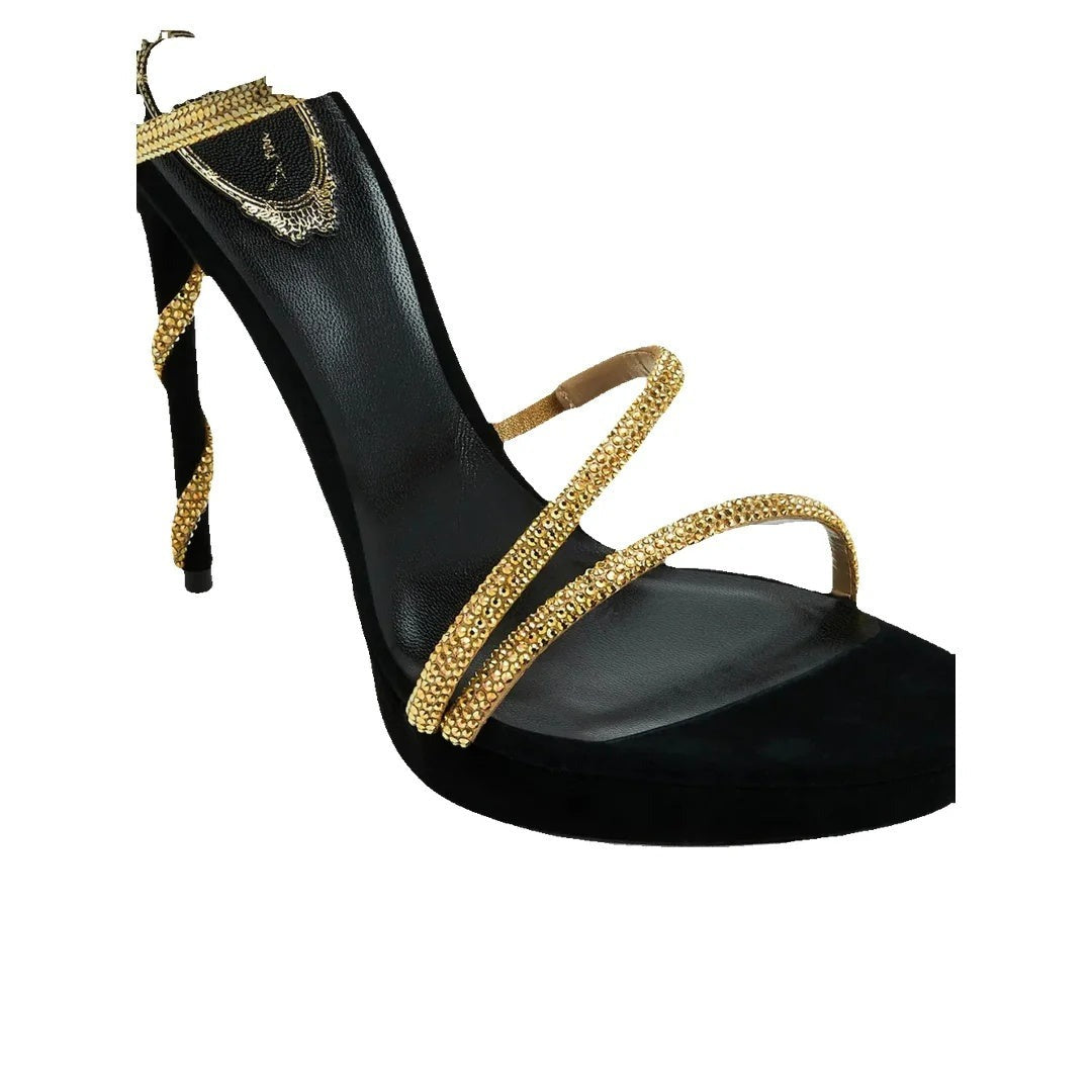 RENÉ CAOVILLA CLEO CRYSTAL-EMBELLISHED LEATHER SANDAL GOLD