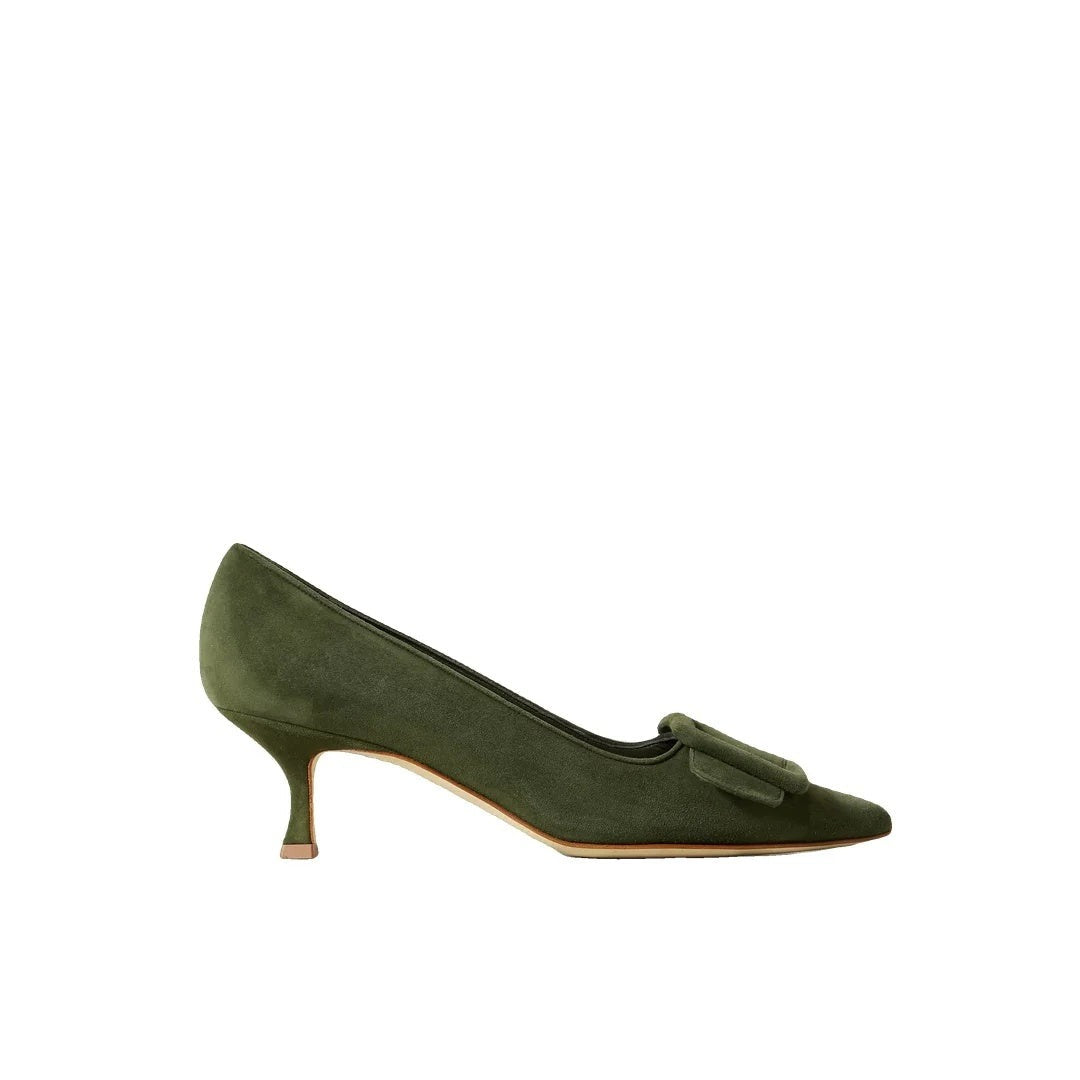 MANOLO BLAHNIK MAYSALE BI-COLOR PUMPS GREEN