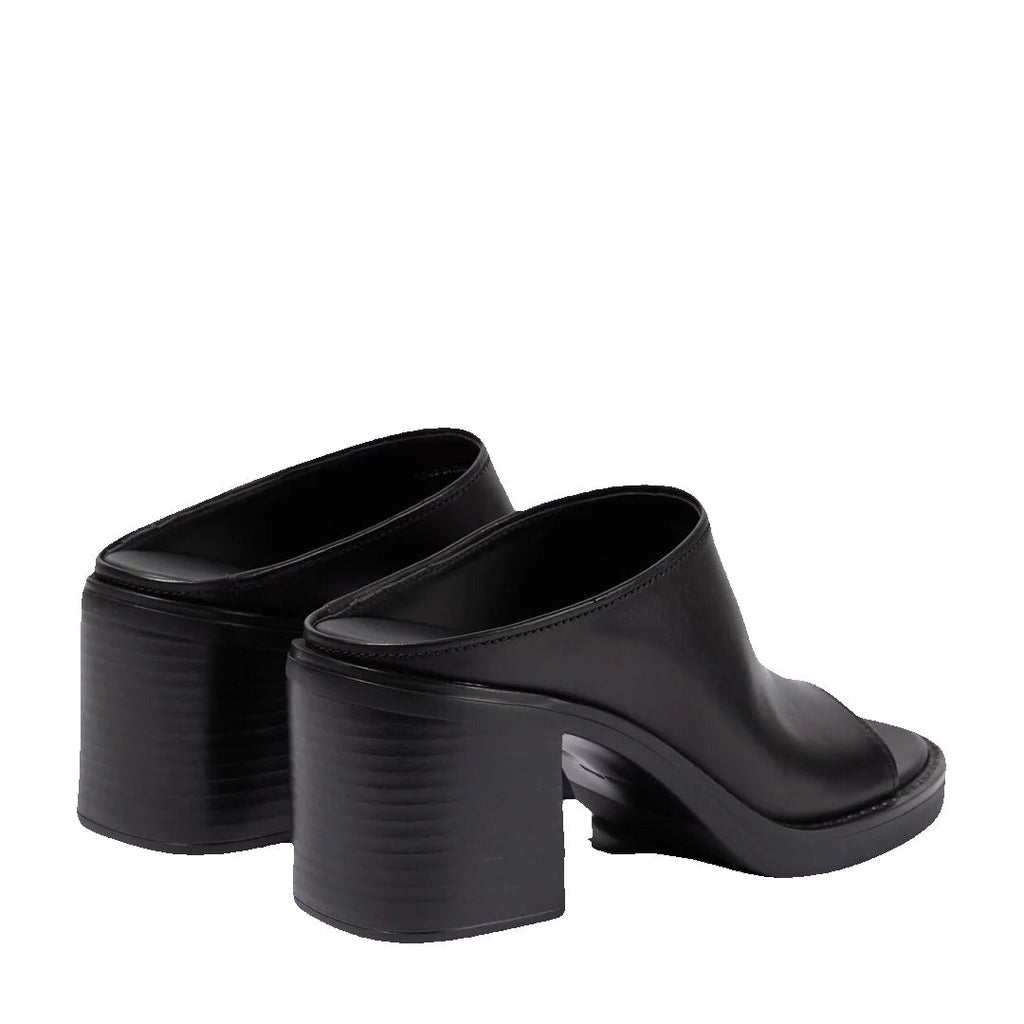 MIU MIU FOULE LEATHER MULES COFFEE BLACK