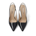 PRADA SPAZZOLATO PADDED TRIANGLE LOGO SLINGBACK FLATS BLACK