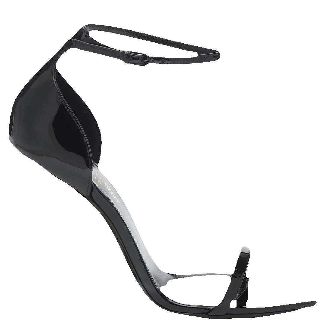 SAINT LAURENT OPYUM PATENT SANDAL BLACK WITH GOLD HEEL