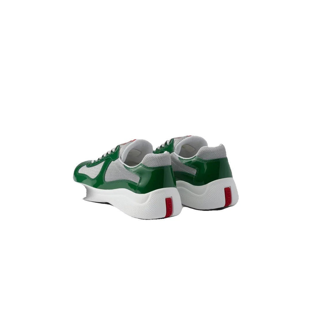 PRADA PATENT-LEATHER AND TECHNICAL-FABRIC AMERICA'S CUP SNEAKERS GREEN