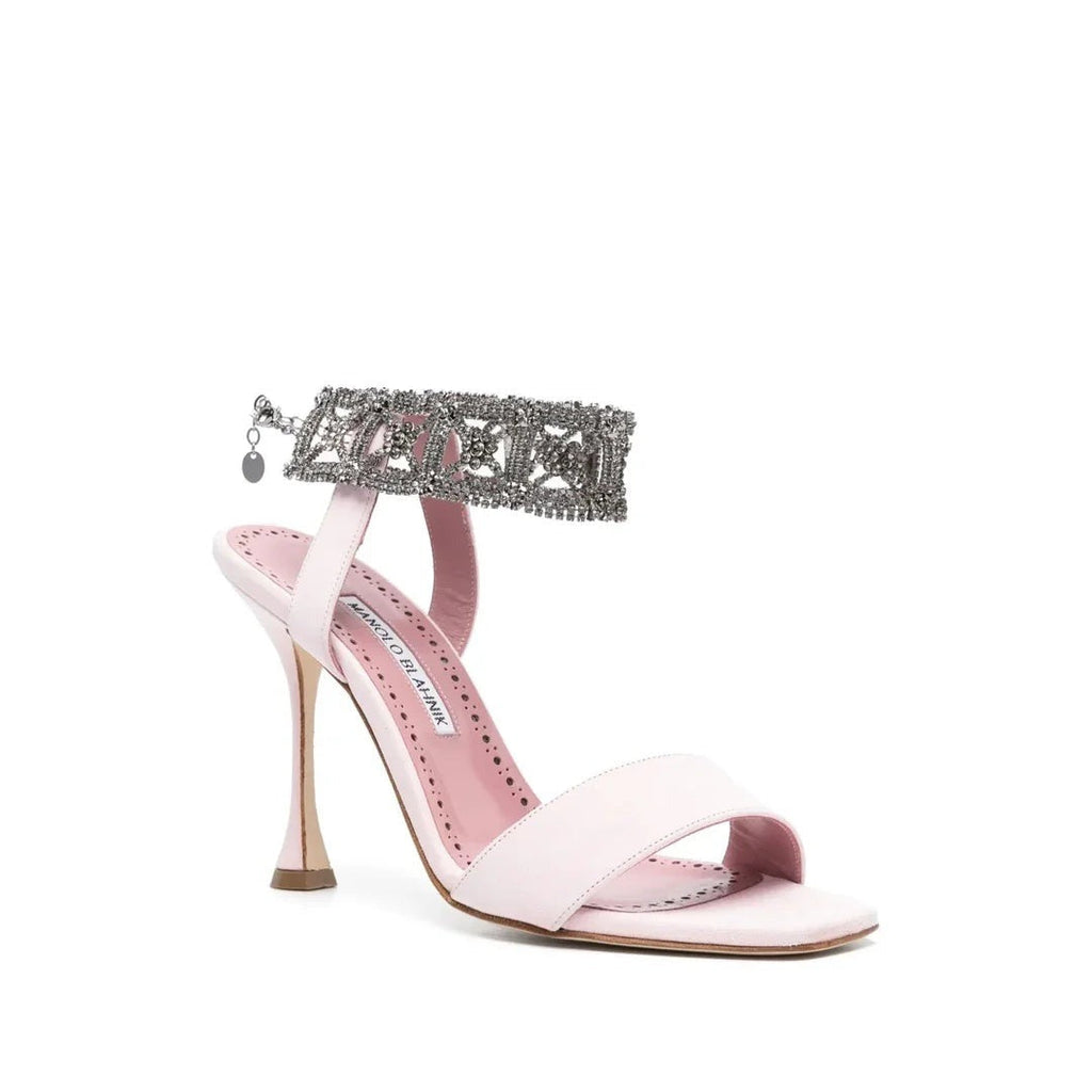 MANOLO BLAHNIK VIERASAN CROSSOVER-STRAP HEELED SANDALS PINK