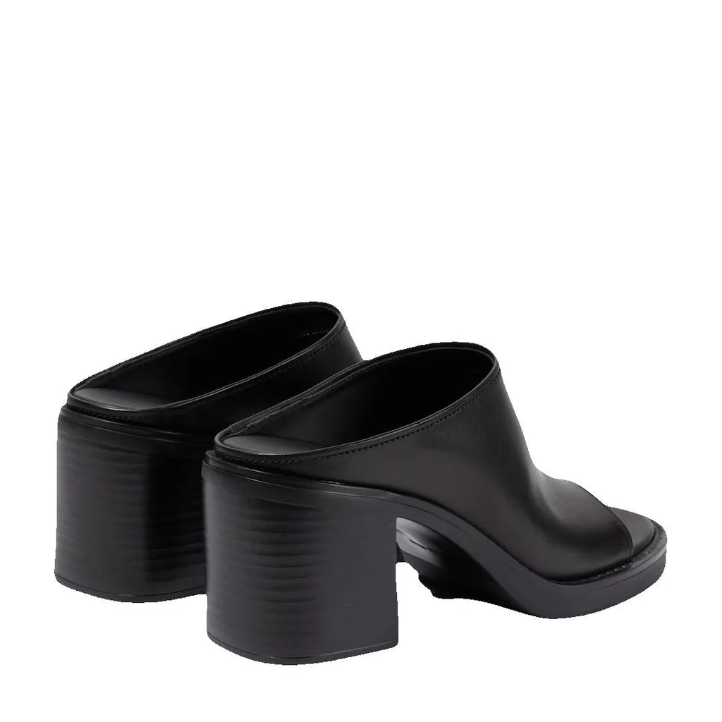 MIU MIU FOULE LEATHER MULES COFFEE BLACK