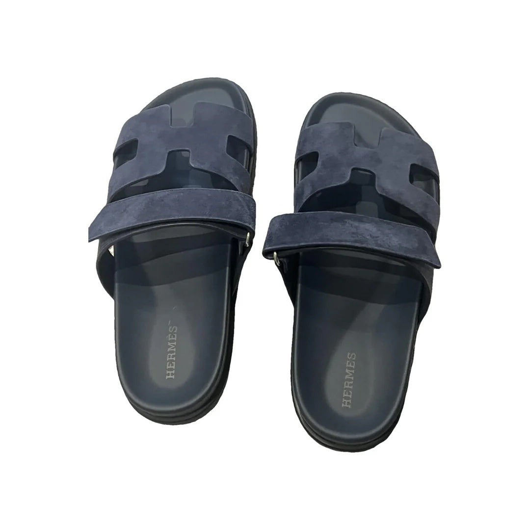 HERMÈS CHYPRE SANDAL BEIGE NAVY BLUE