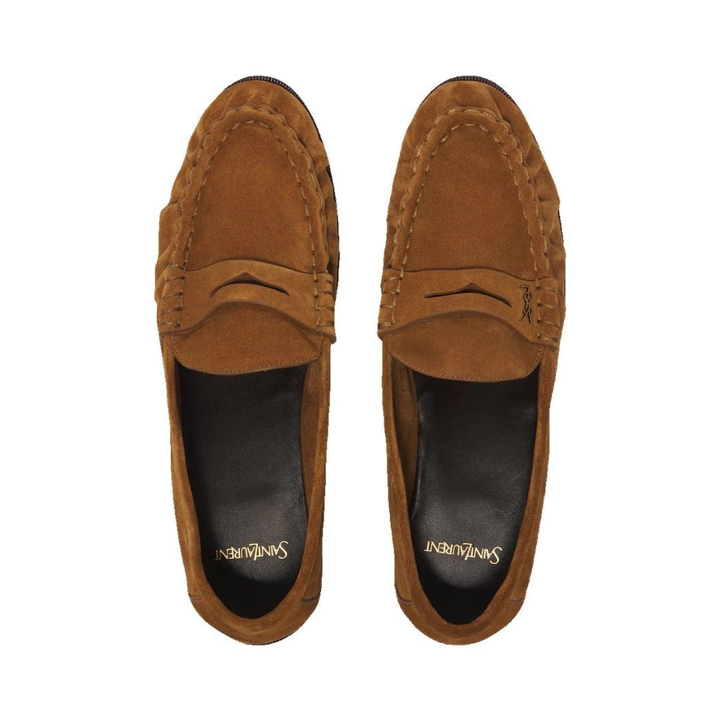 SAINT LAURENT LE SUPPLE PENNY-DETAIL LOAFERS TAN