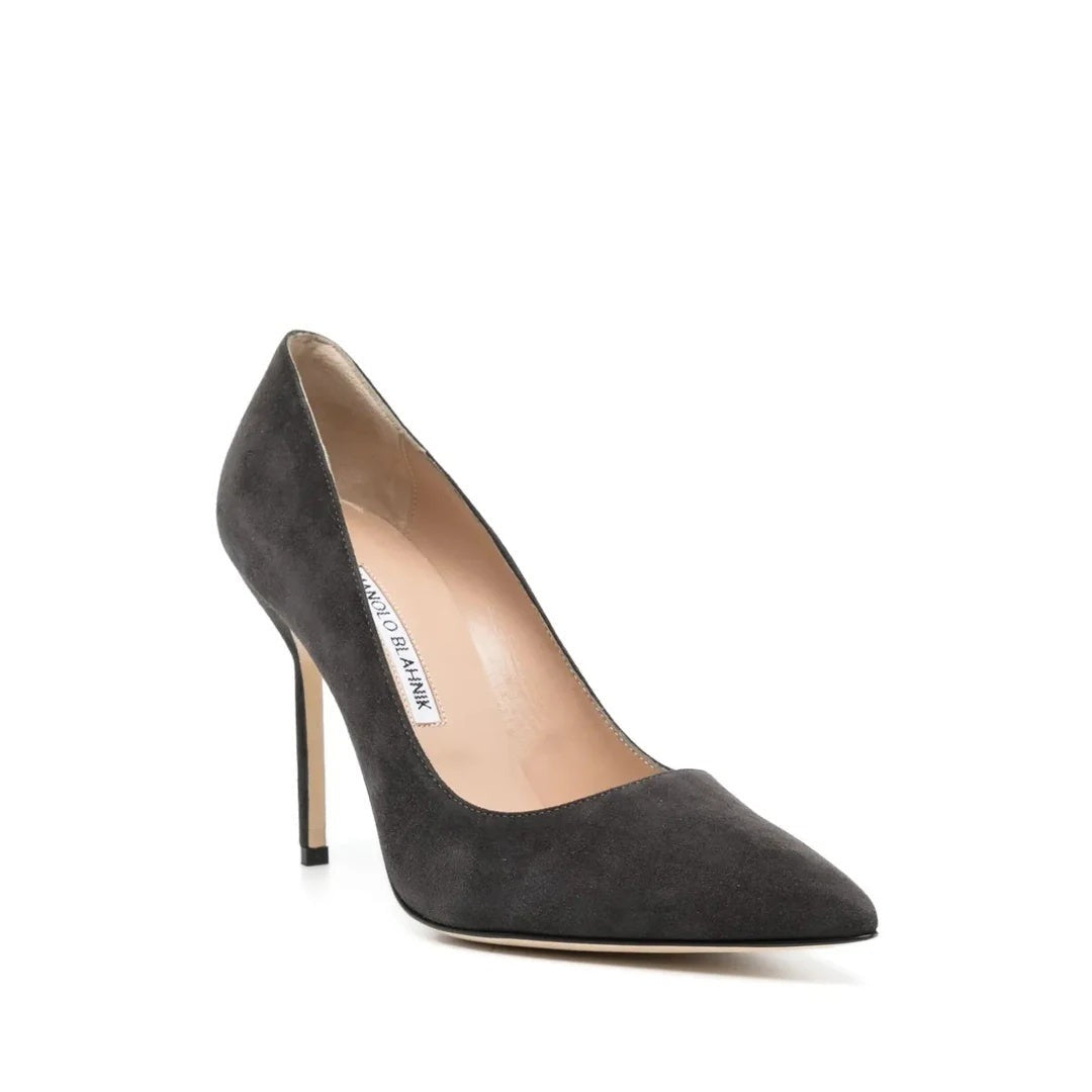 MANOLO BLAHNIK BB WOVEN RAFFIA PUMPS DARK GREY