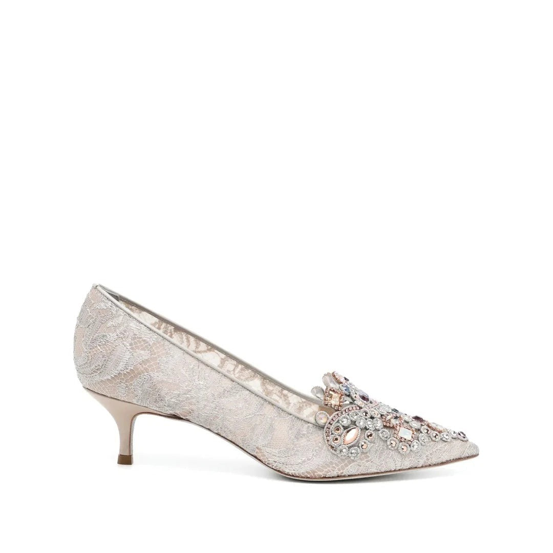 RENÉ CAOVILLA CINDERELLA 110MM SLINGBACK PUMP BEIGE & SILVER