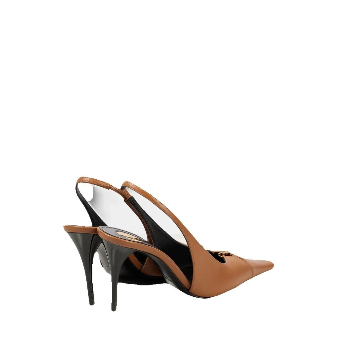 SAINT LAURENT BABYLONE BRETEUIL SLINGBACK PUMPS TAN & BROWN