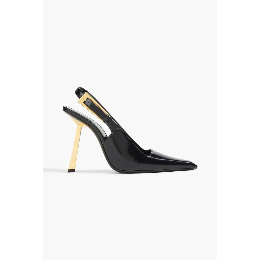 SAINT LAURENT P.A.R.I.S. SLINGBACK PUMPS MARRON GLACE SILVER & BLACK