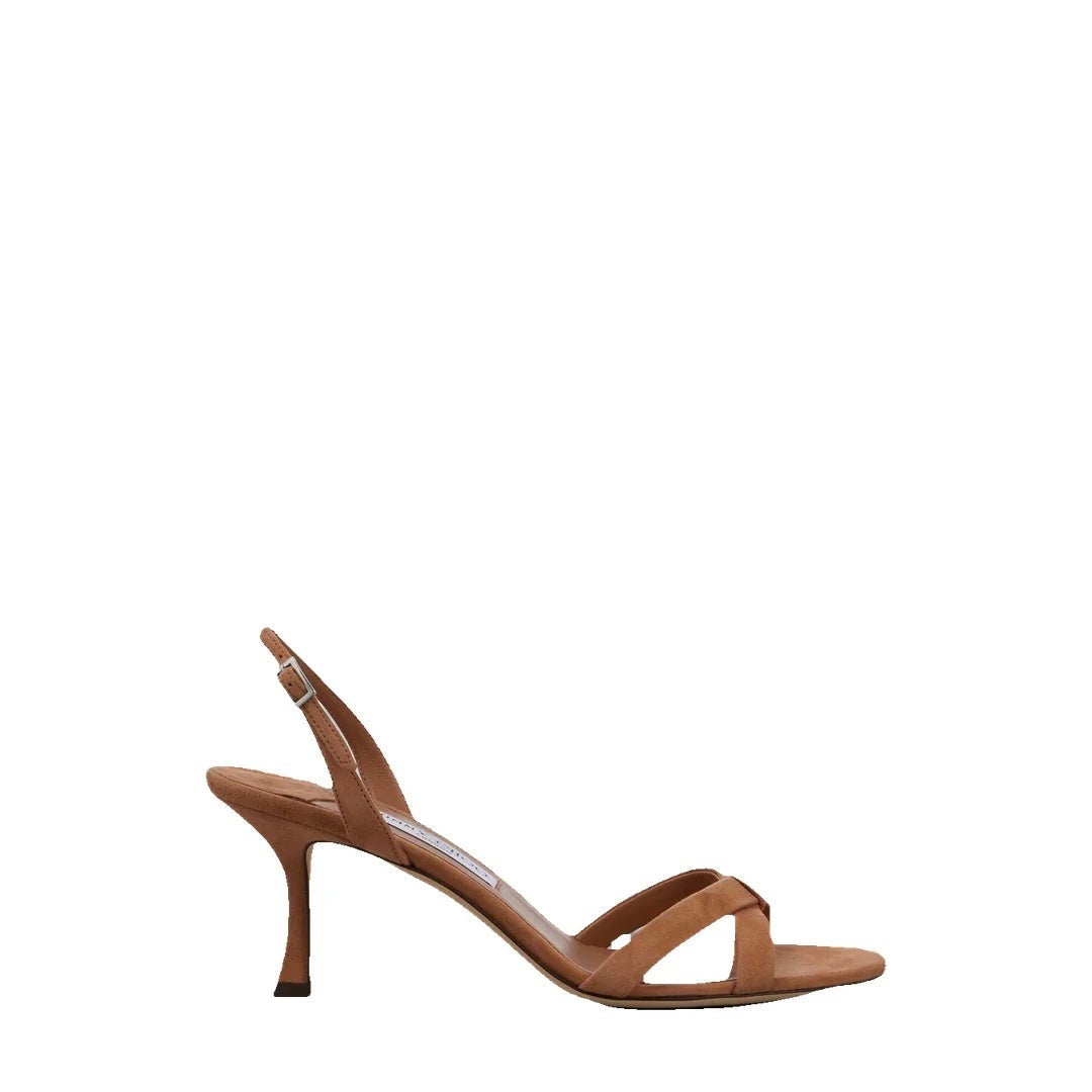 JIMMY CHOO 110MM ELSY FLOWER LEATHER WEDGE SANDALS TAN & BROWN