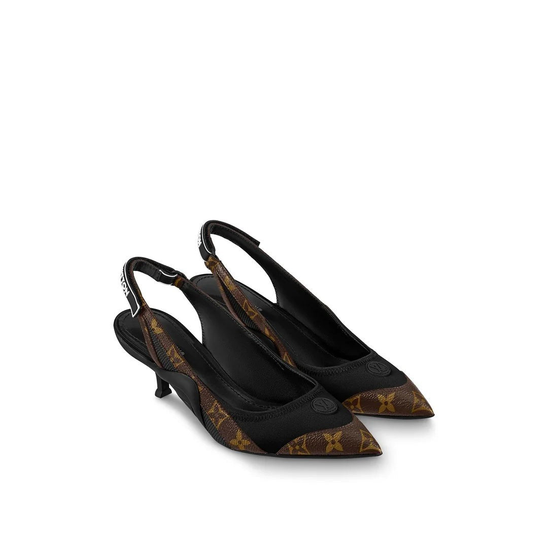 LOUIS VUITTON METALLIC LAMBSKIN ARCHLIGHT SLINGBACK PUMP ARGENT BROWN MONOGRAM