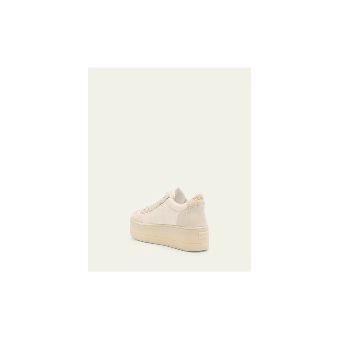 PRADA NYLON AND SUEDE LOW-TOP SNEAKERS CREAM & BEIGE
