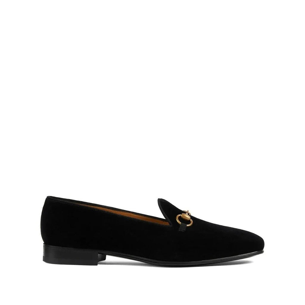 GUCCI HORSEBIT-EMBELLISHED WEBBING-TRIMMED SUEDE LOAFERS BLACK