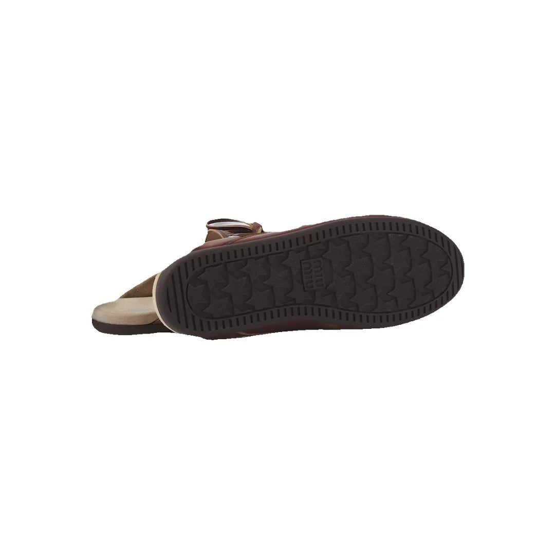 MIU MIU FOULE LEATHER MULES DARK BROWN