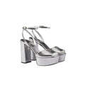 PRADA LEATHER METALLIC SANDALS SILVER PLATFORM HEELS